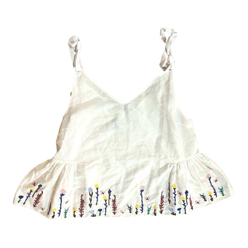 M.I.H. Embroidered Top 56% Linen 44% Cotton Floral Garden Prairie Sz L